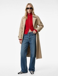 Normal Bel Cepli Düğmeli Düz Paça Bol Kalıp Denim Pantolon - Baggy Jean