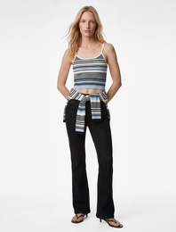 Yüksek Bel Slim Fit Düğmeli İspanyol Paça Denim Pantolon - Flare Jeans