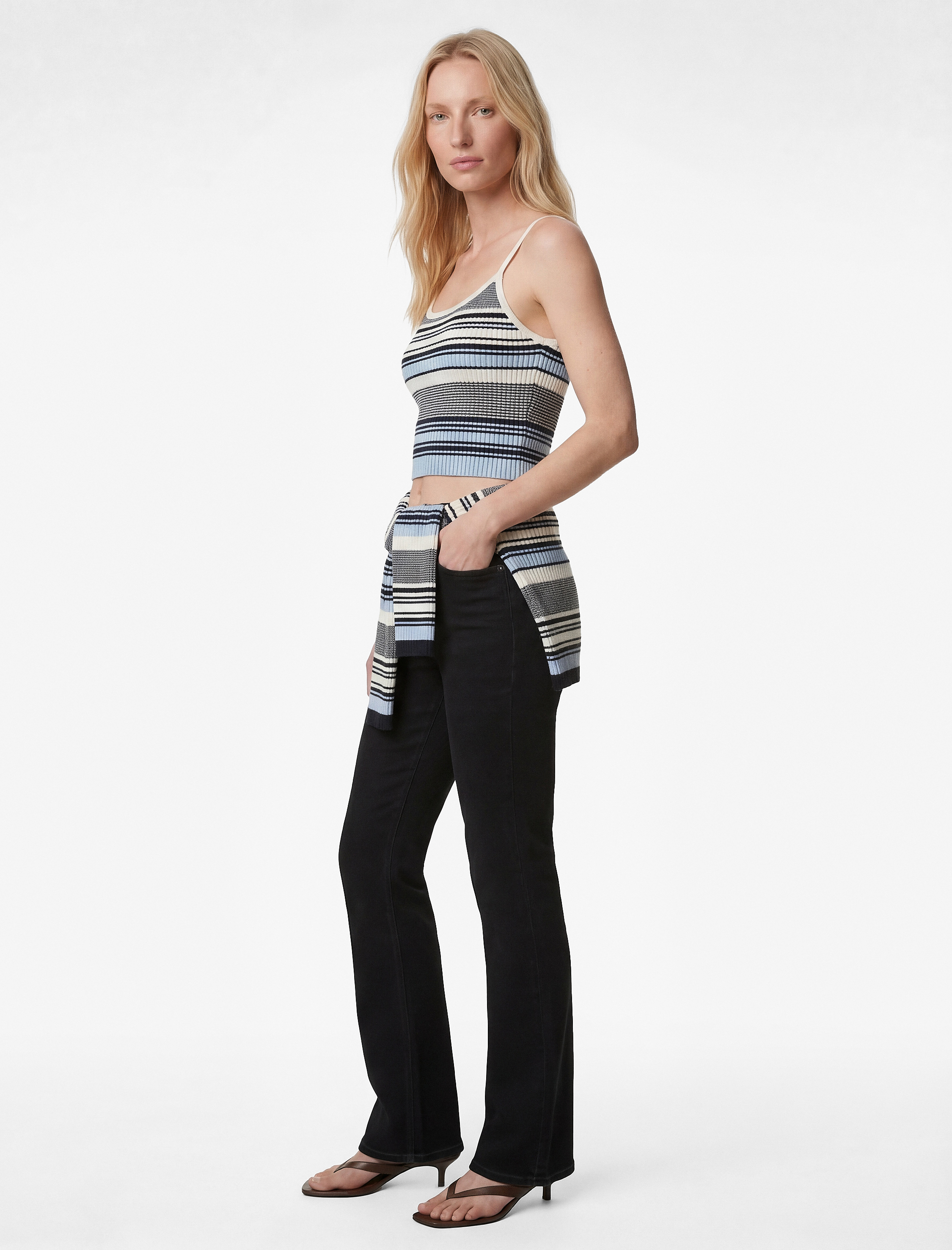   Yüksek Bel Slim Fit Düğmeli İspanyol Paça Denim Pantolon - Flare Jeans