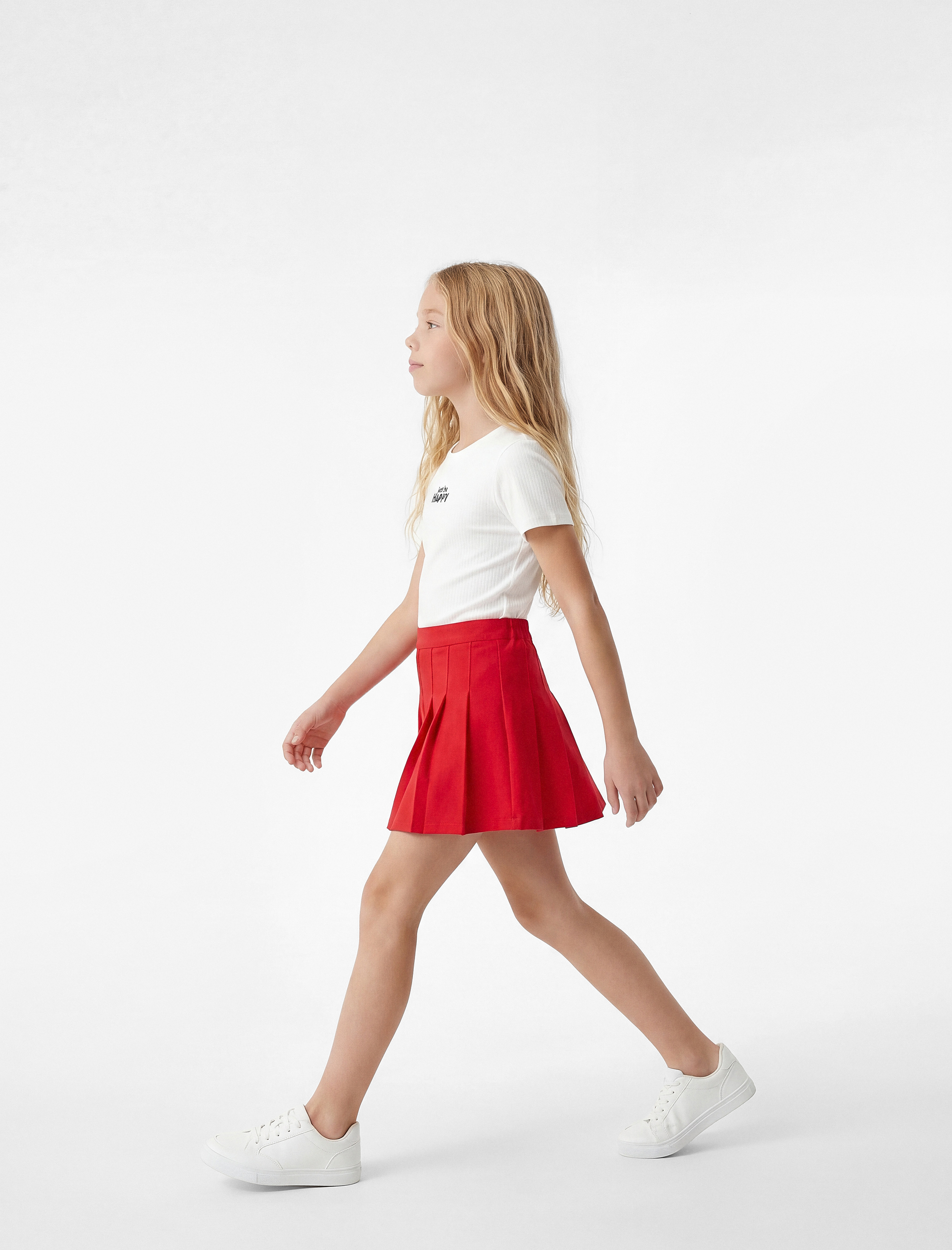  Kız Çocuk Beli Ayarlanabilir Lastikli Pileli Diz Üstü Basic Etek