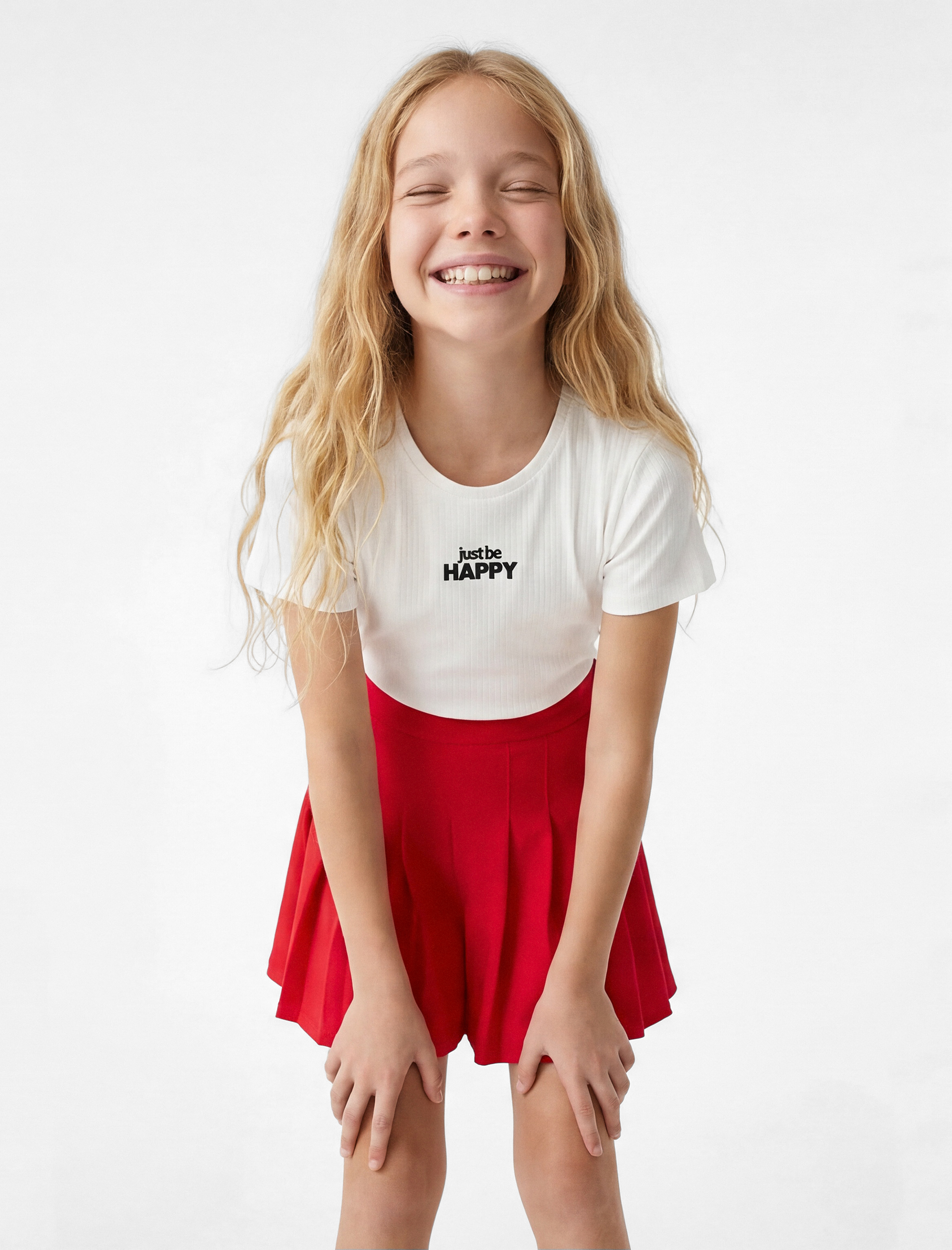  Kız Çocuk Beli Ayarlanabilir Lastikli Pileli Diz Üstü Basic Etek