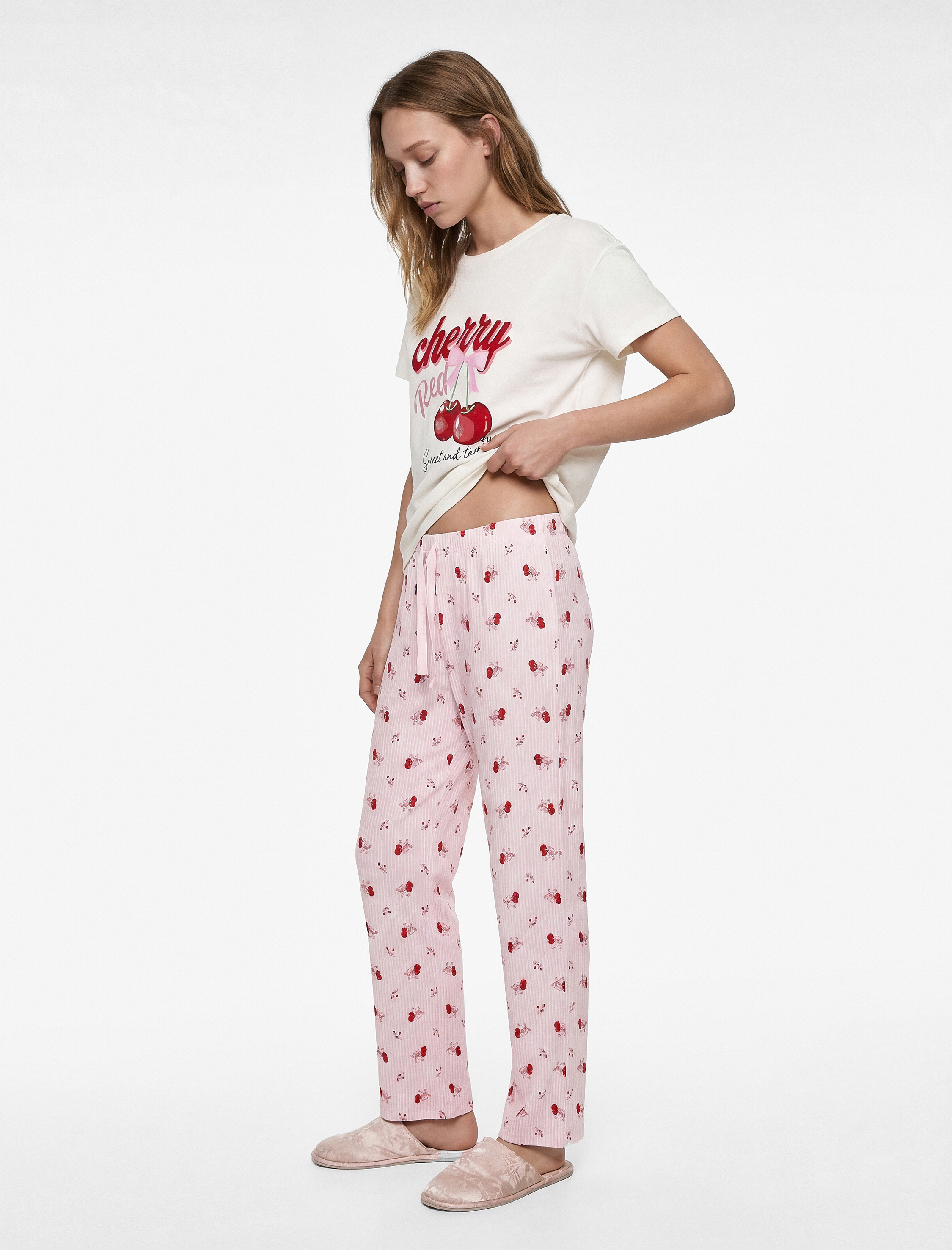   Baskılı Rahat Kalıp Kısa Kollu Bisiklet Yaka Pijama Takımı