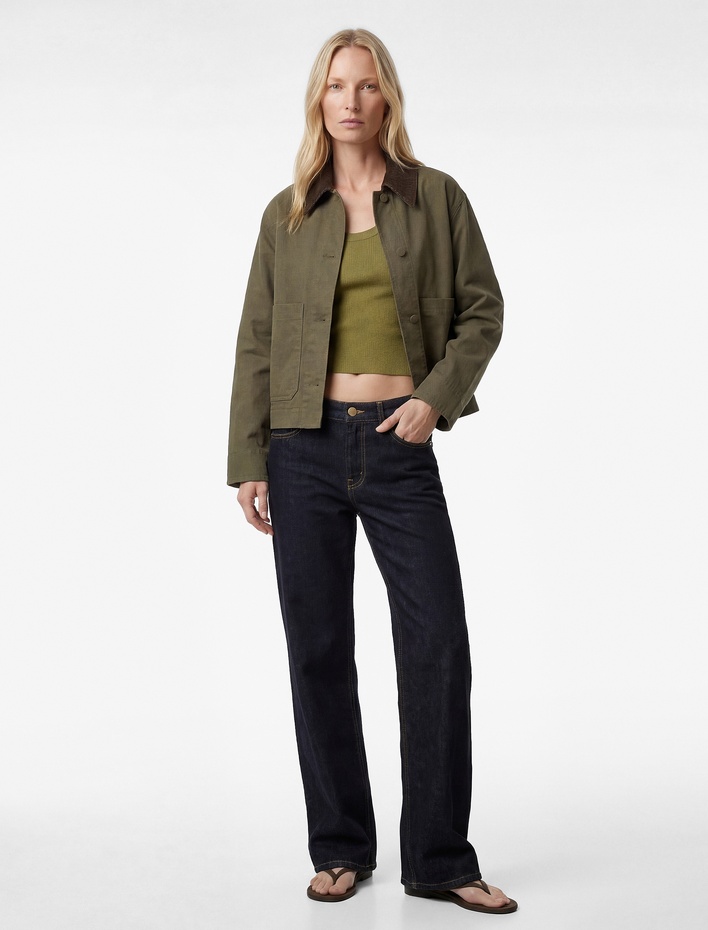  Normal Bel Uzun Düz Paça Pamuklu Denim Pantolon - Straight Fit Jean