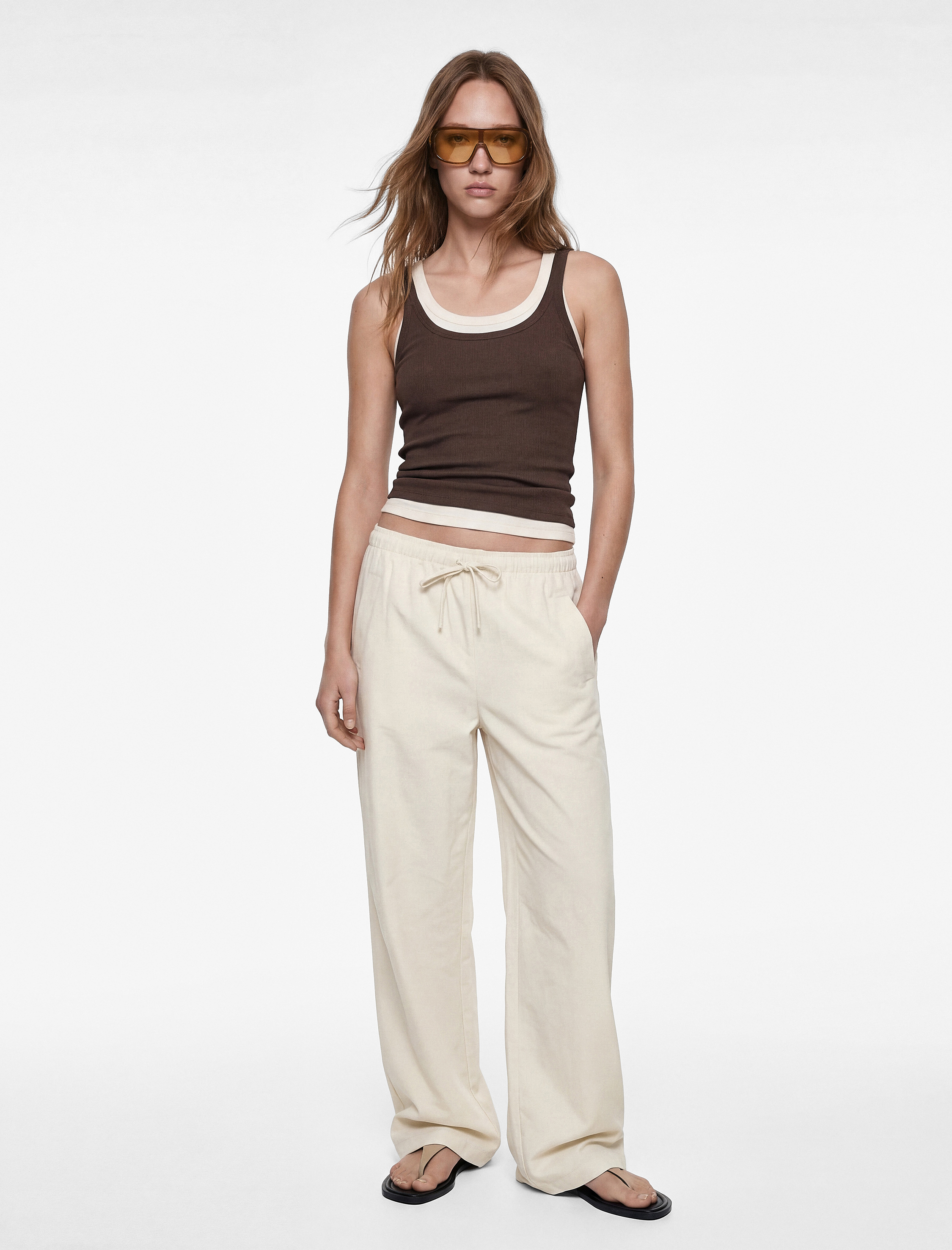   Rahat Kalıp Beli Bağcıklı Viskon Geniş Paça Pantolon