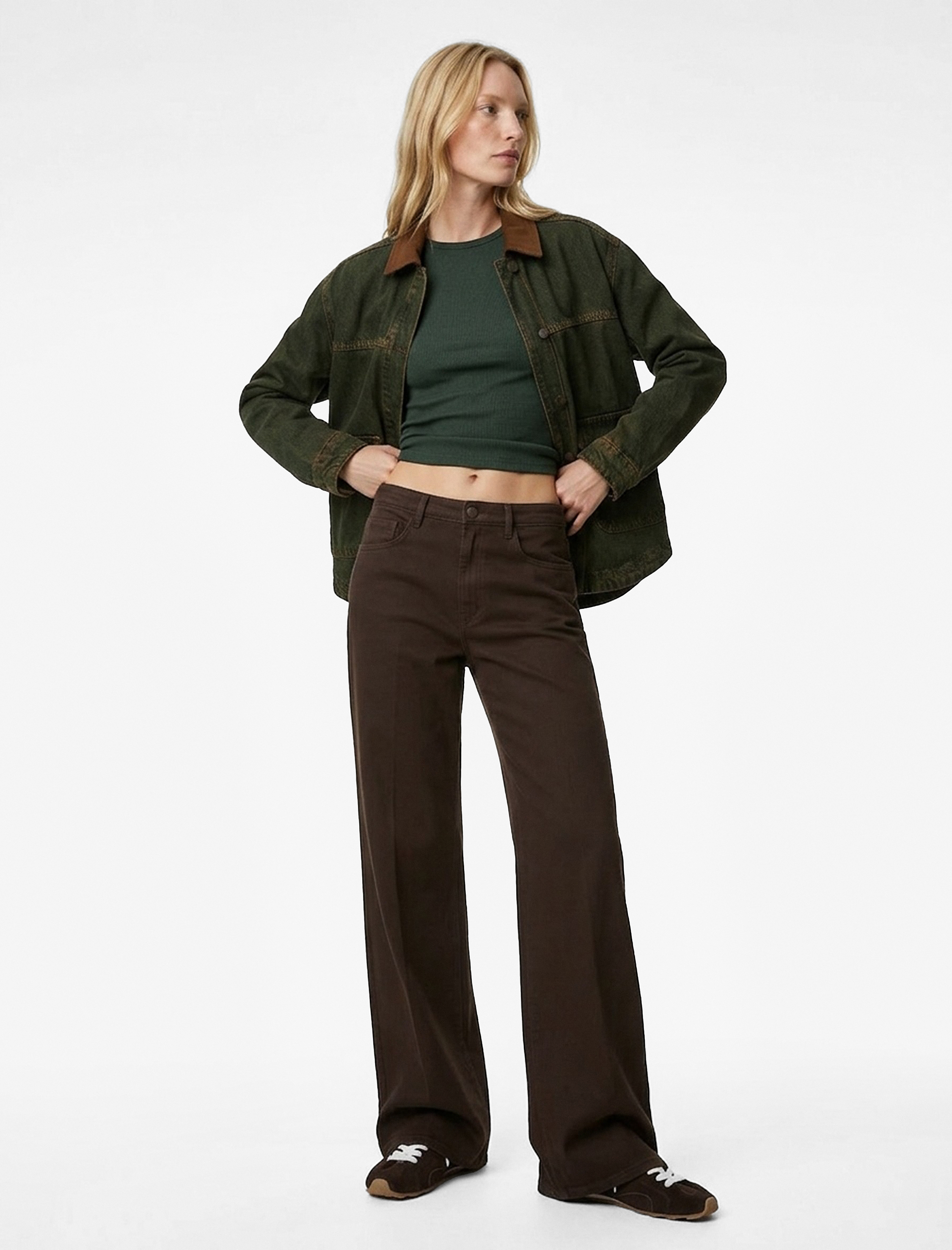   Yıkamalı Klasik Yaka Cep Detaylı Düğmeli Oversize Denim Ceket