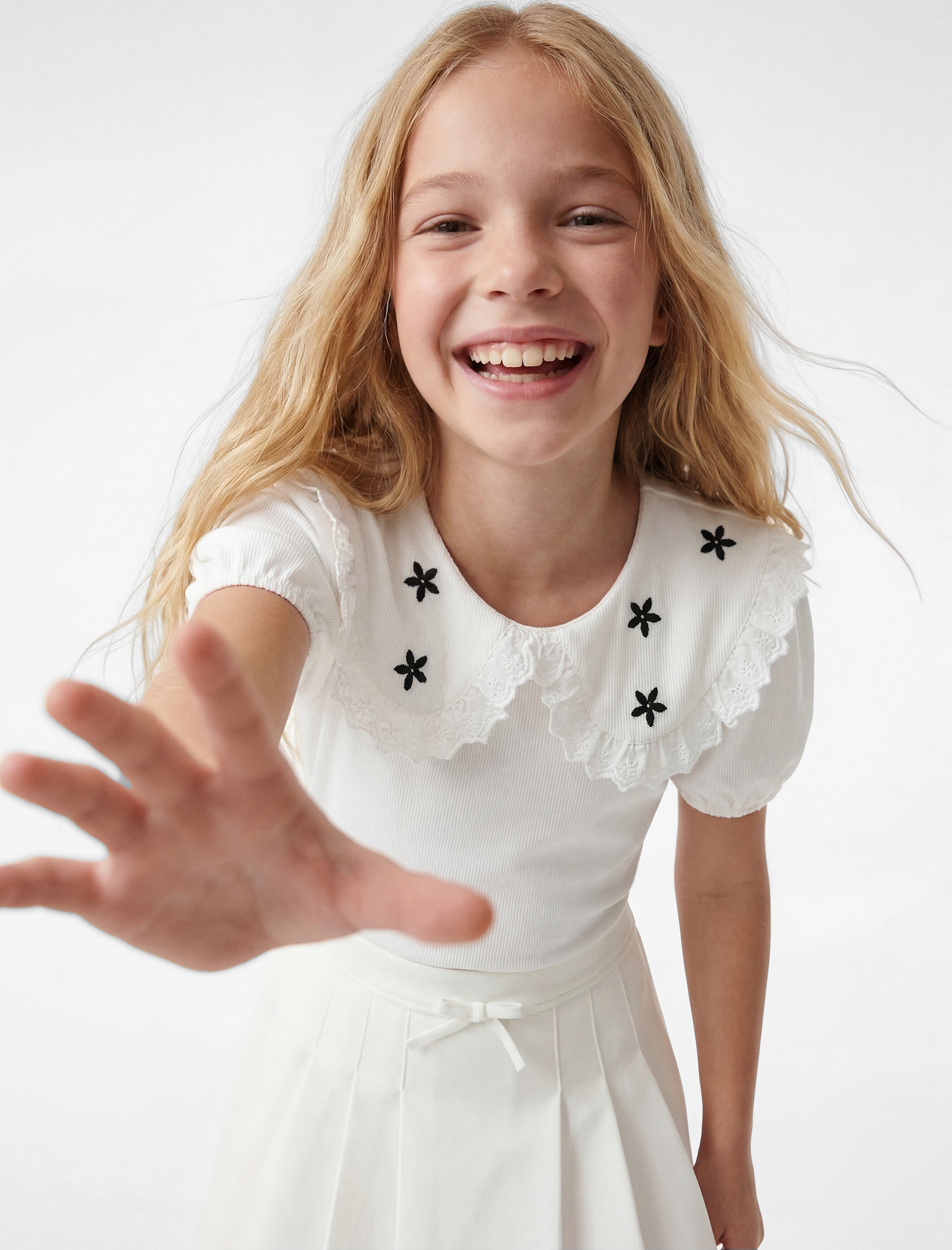  Kız Çocuk Fiyonk Detaylı Astarlı Pileli Etek