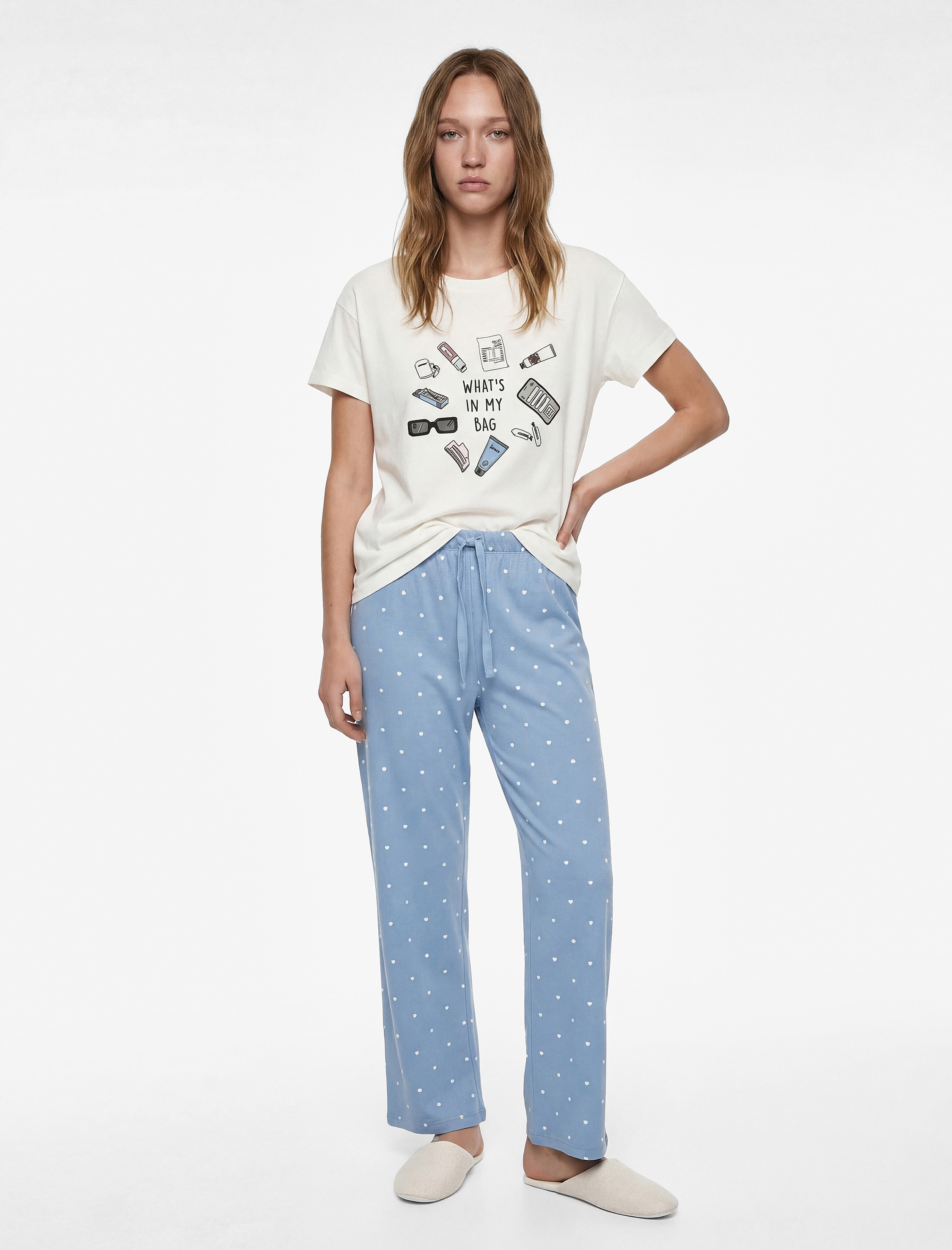   Rahat Kalıp Baskılı Kısa Kollu Bisiklet Yaka Pijama Takımı