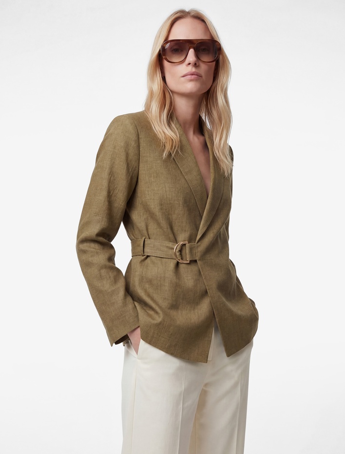  Uzun Kollu Metal Aksesuarlı Kruvaze Yaka Blazer Ceket