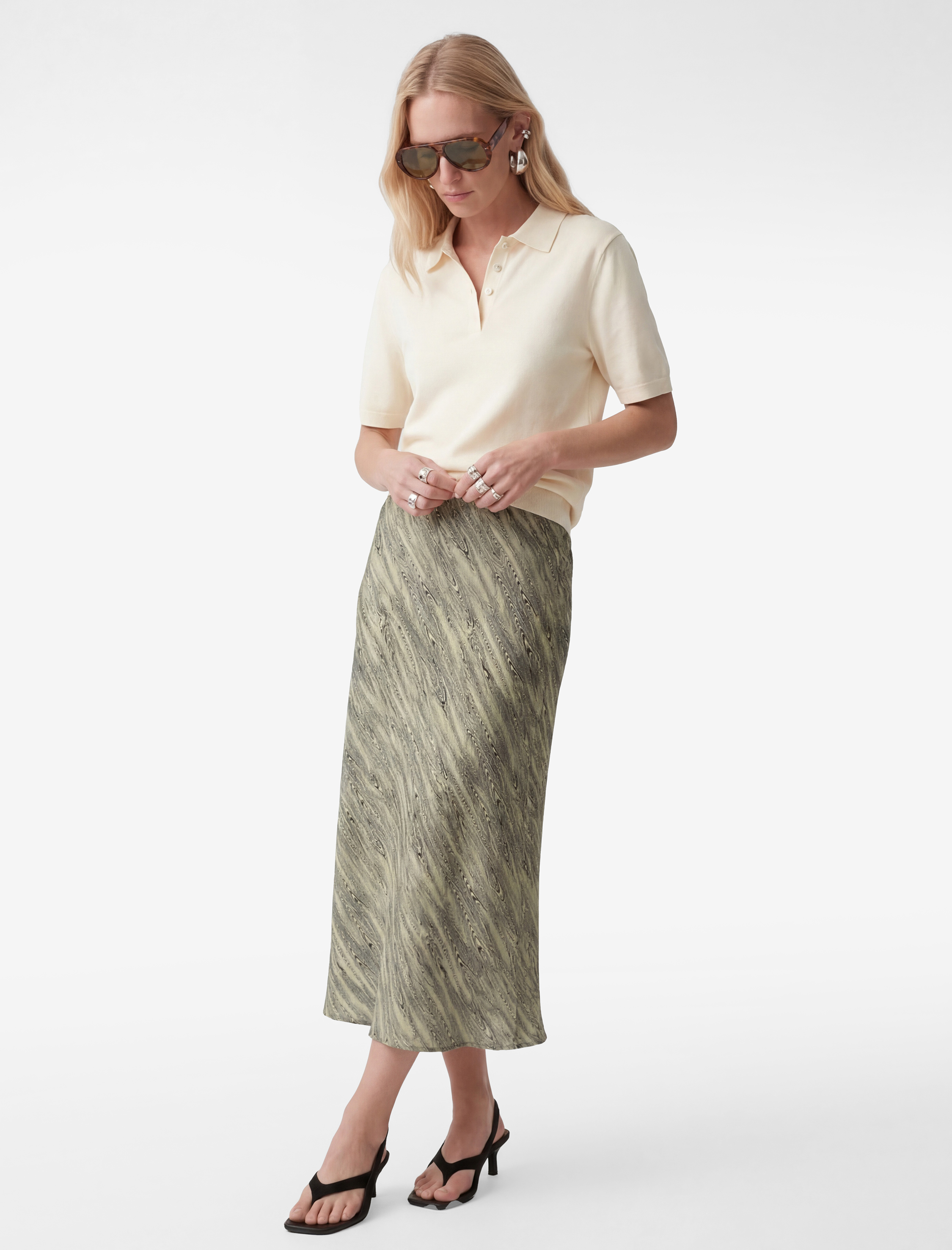   Viskon Standart Bel Soyut Desenli Midi Çan Etek