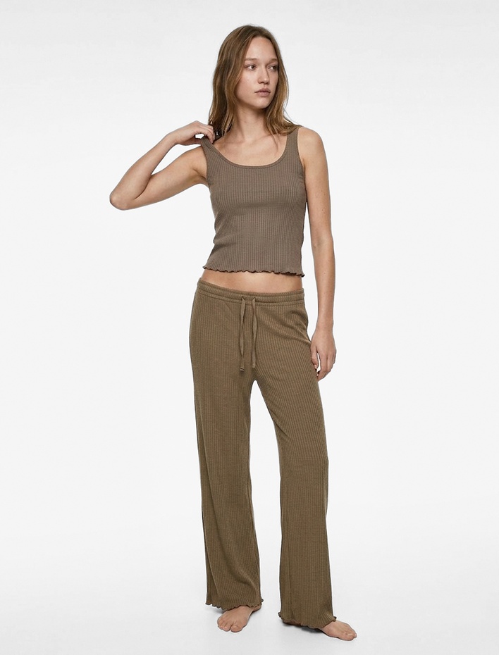  U Yaka Kolsuz Fitilli Atlet Pijama Üstü