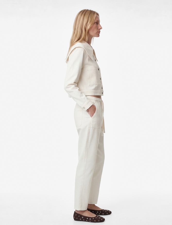  Pamuklu Rahat Kalıp Beli Bağcıklı Eşofman Görünümlü Balon Pantolon