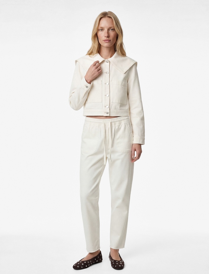  Pamuklu Rahat Kalıp Beli Bağcıklı Eşofman Görünümlü Balon Pantolon