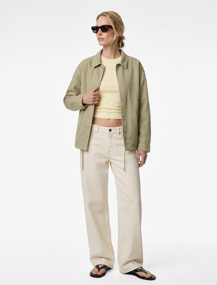  Pamuklu Cepli Uzun Kollu Gömlek Yaka Jean Ceket