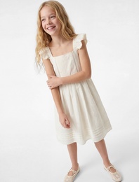 Rahat Kalıp Kolsuz Katmanlı Brode Kare Yaka Elbise