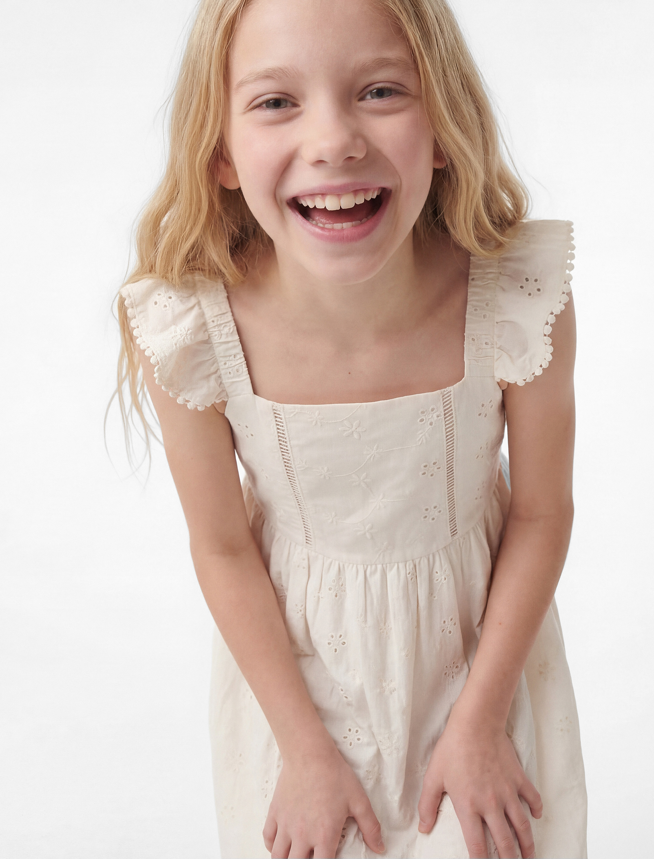  Kız Çocuk Rahat Kalıp Kolsuz Katmanlı Brode Kare Yaka Elbise