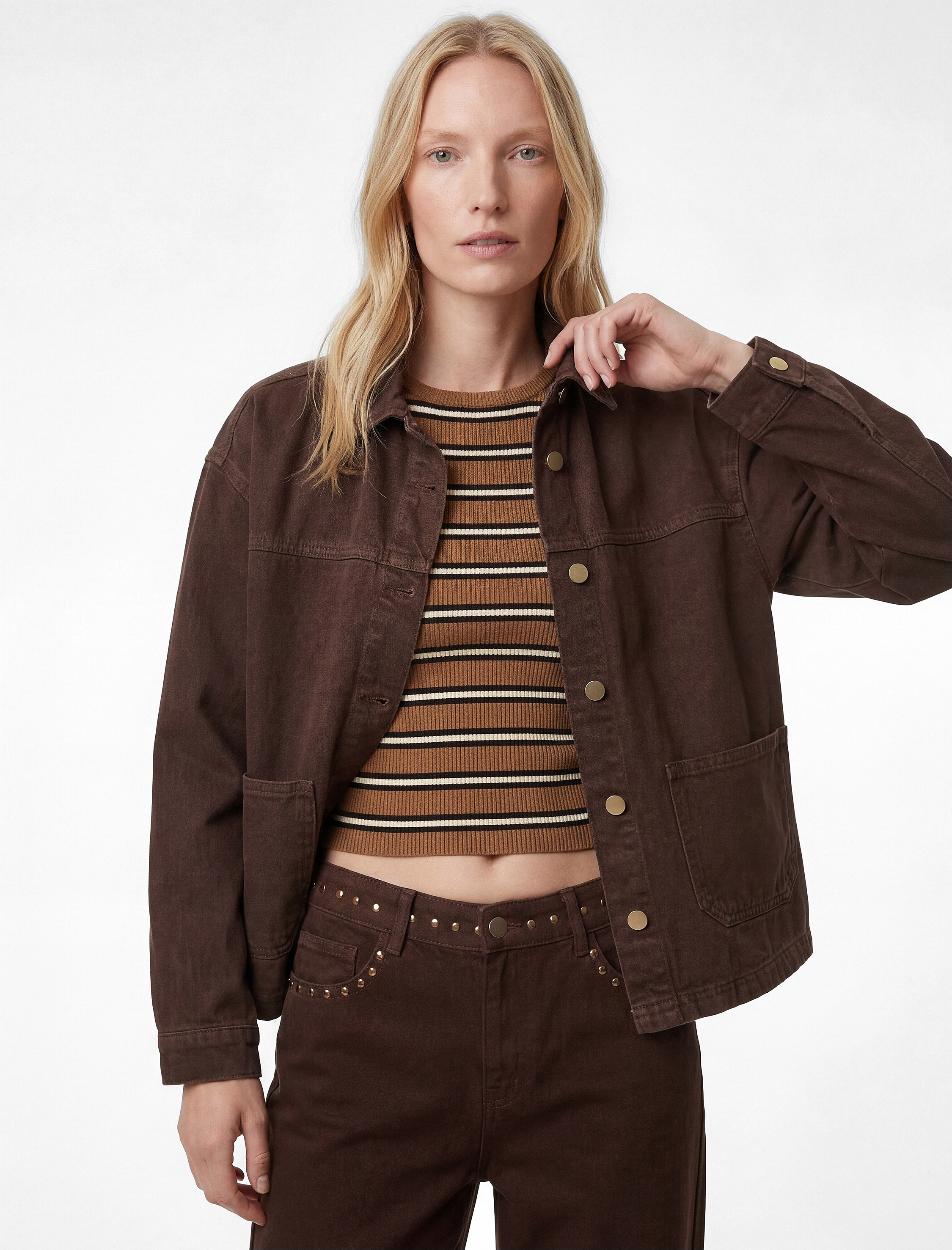   Rahat Kalıp Klasik Yaka Cep Detaylı Düğmeli Uzun Kollu Shacket