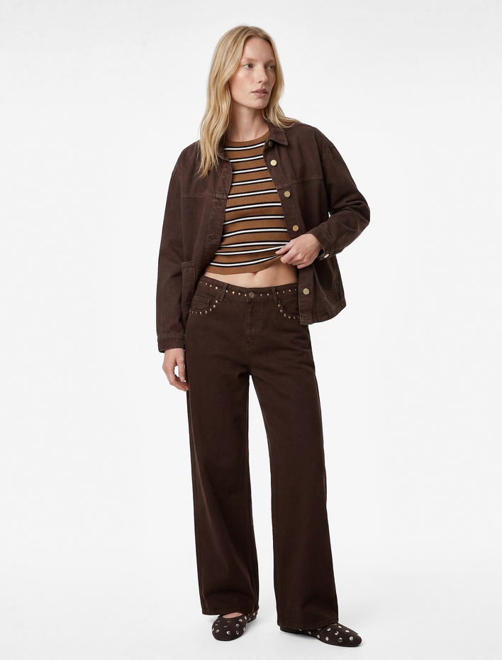  Rahat Kalıp Klasik Yaka Cep Detaylı Düğmeli Uzun Kollu Shacket