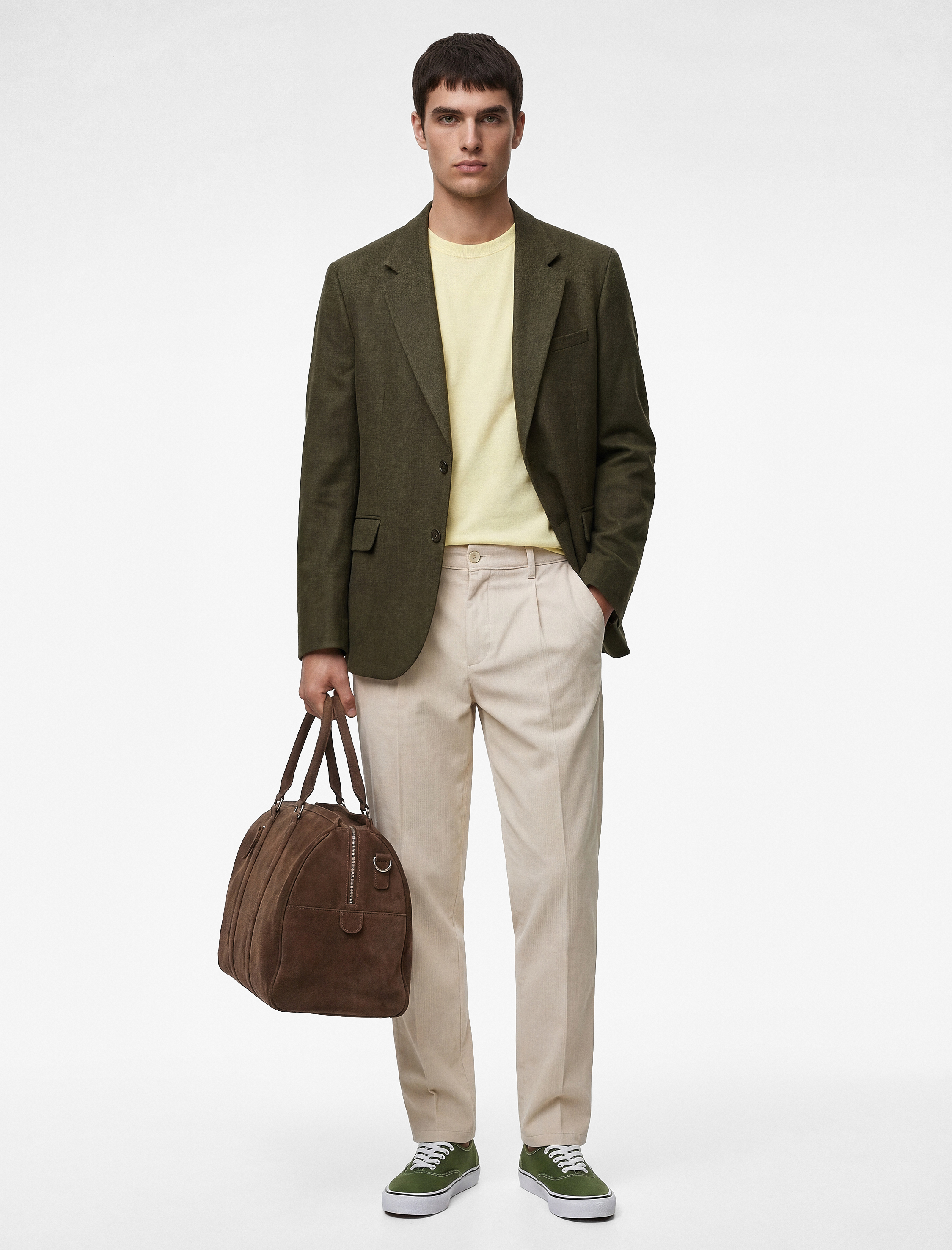   Viskon Karışımlı Düğmeli Cepli Pileli Kumaş Pantolon