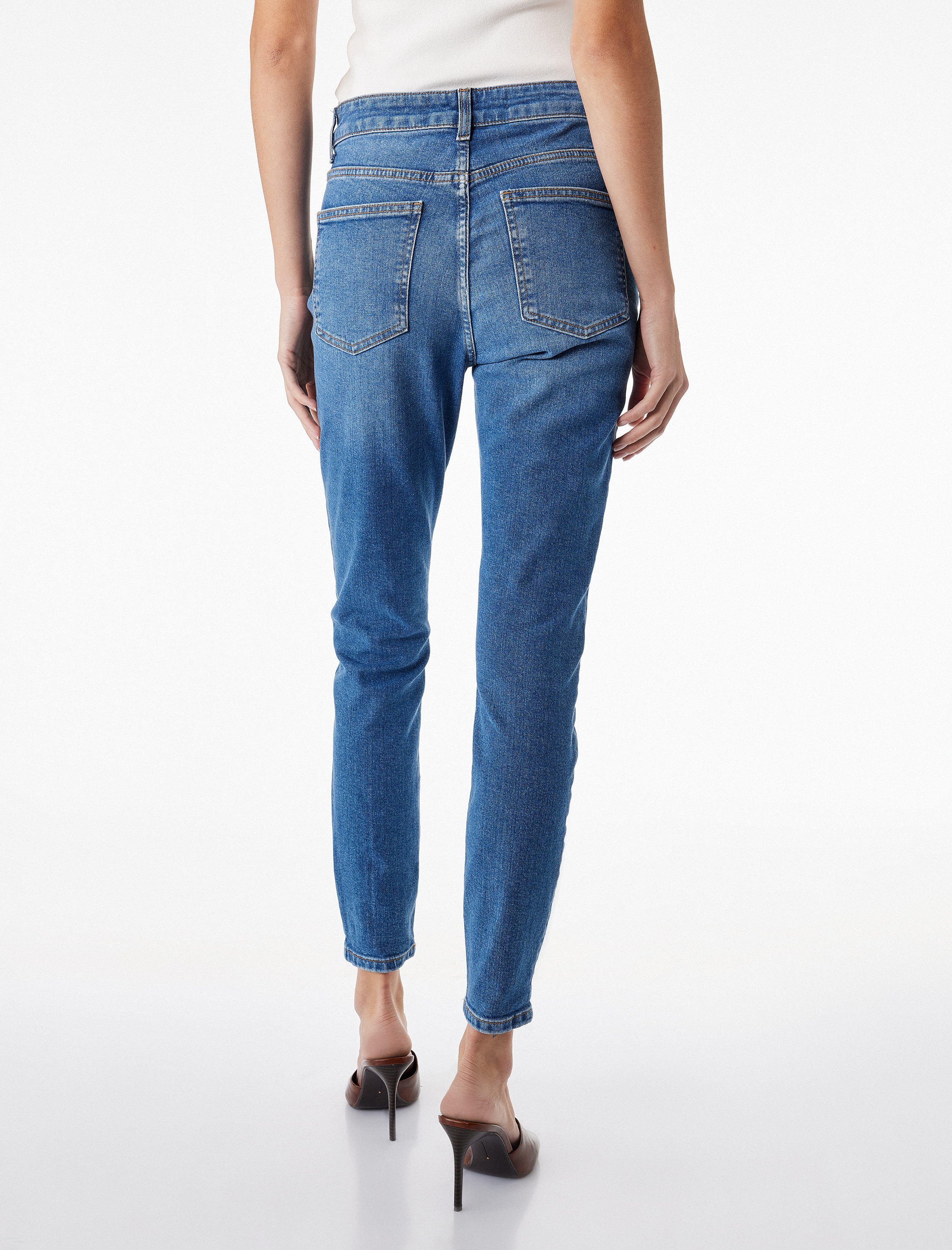   Yüksek Bel Pamuklu Düğmeli Dar Paça Skinny Denim Pantolon - Skinny Push Up Fit Jean