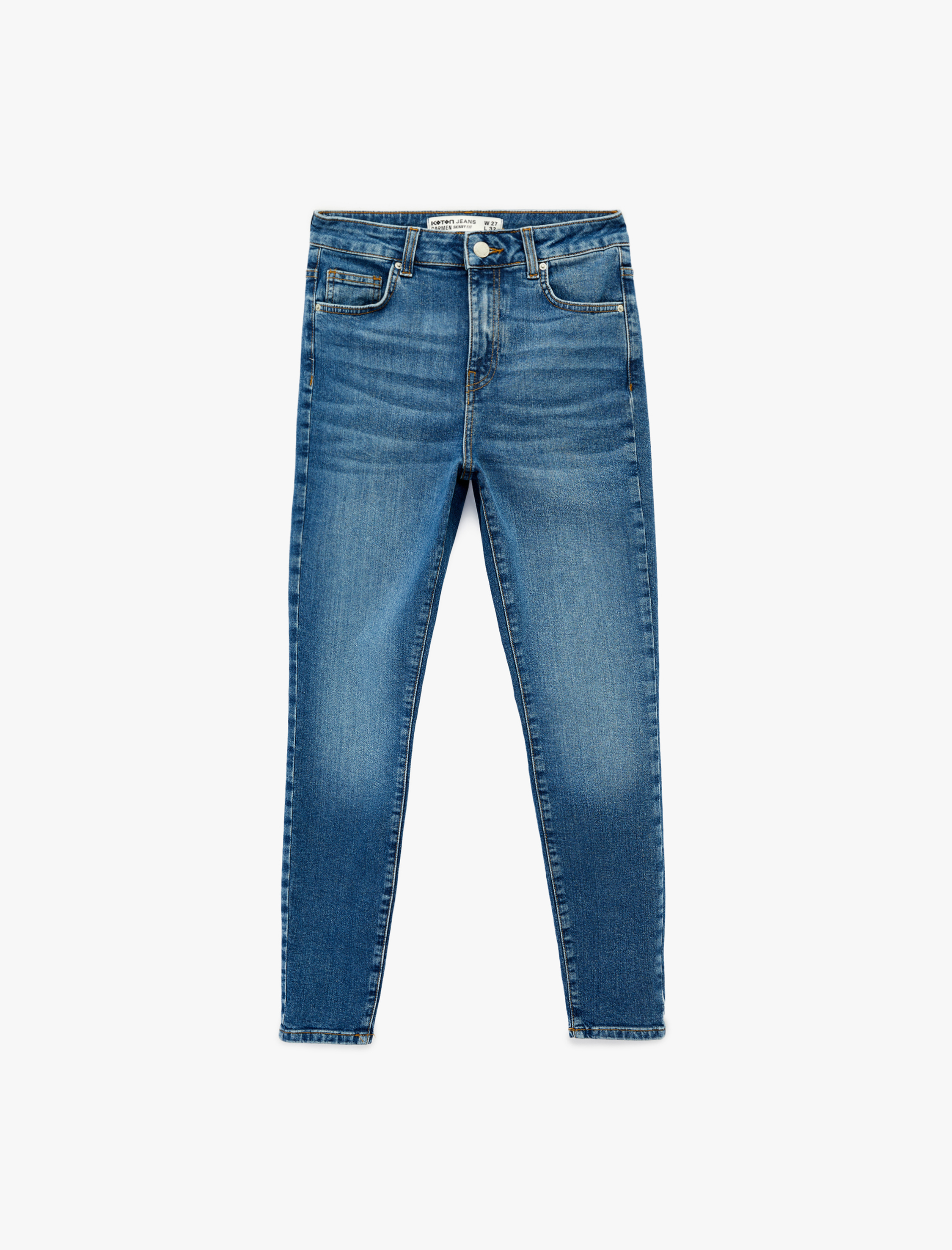   Yüksek Bel Pamuklu Düğmeli Dar Paça Skinny Denim Pantolon - Skinny Push Up Fit Jean