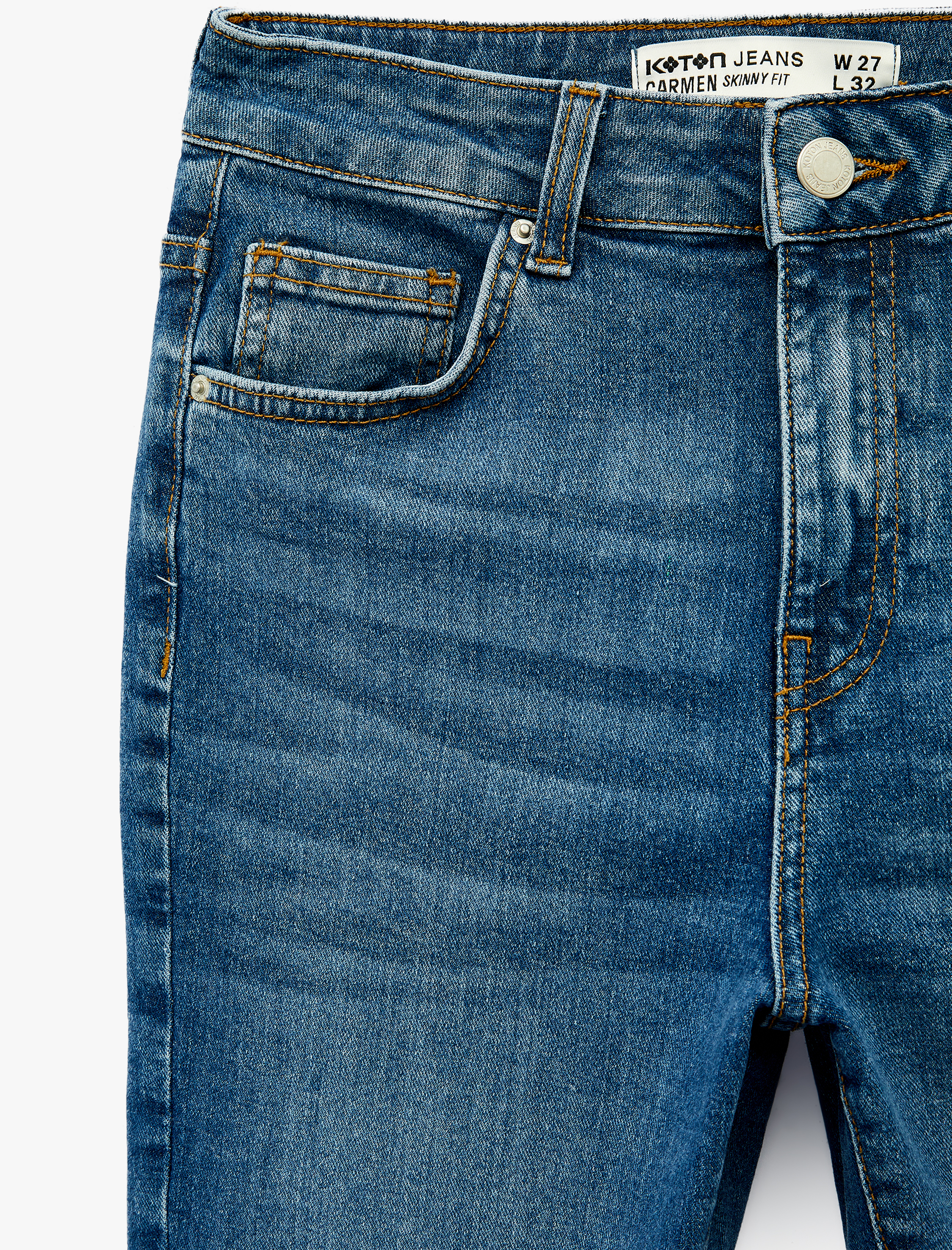   Yüksek Bel Pamuklu Düğmeli Dar Paça Skinny Denim Pantolon - Skinny Push Up Fit Jean