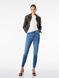 Yüksek Bel Pamuklu Düğmeli Dar Paça Skinny Denim Pantolon - Skinny Push Up Fit Jean