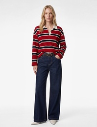 Regular Fit Uzun Kollu Pamuklu Polo Yaka Çizgili Tişört