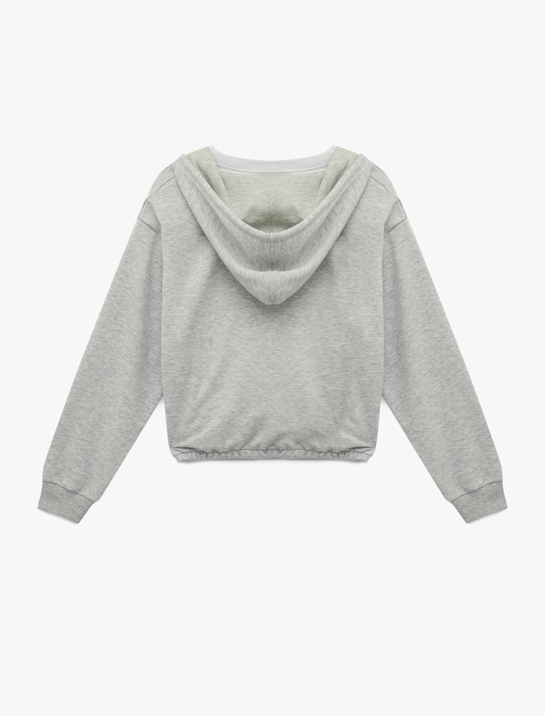   Uzun Kollu Kapüşonlu Fermuarlı Crop Sweatshirt