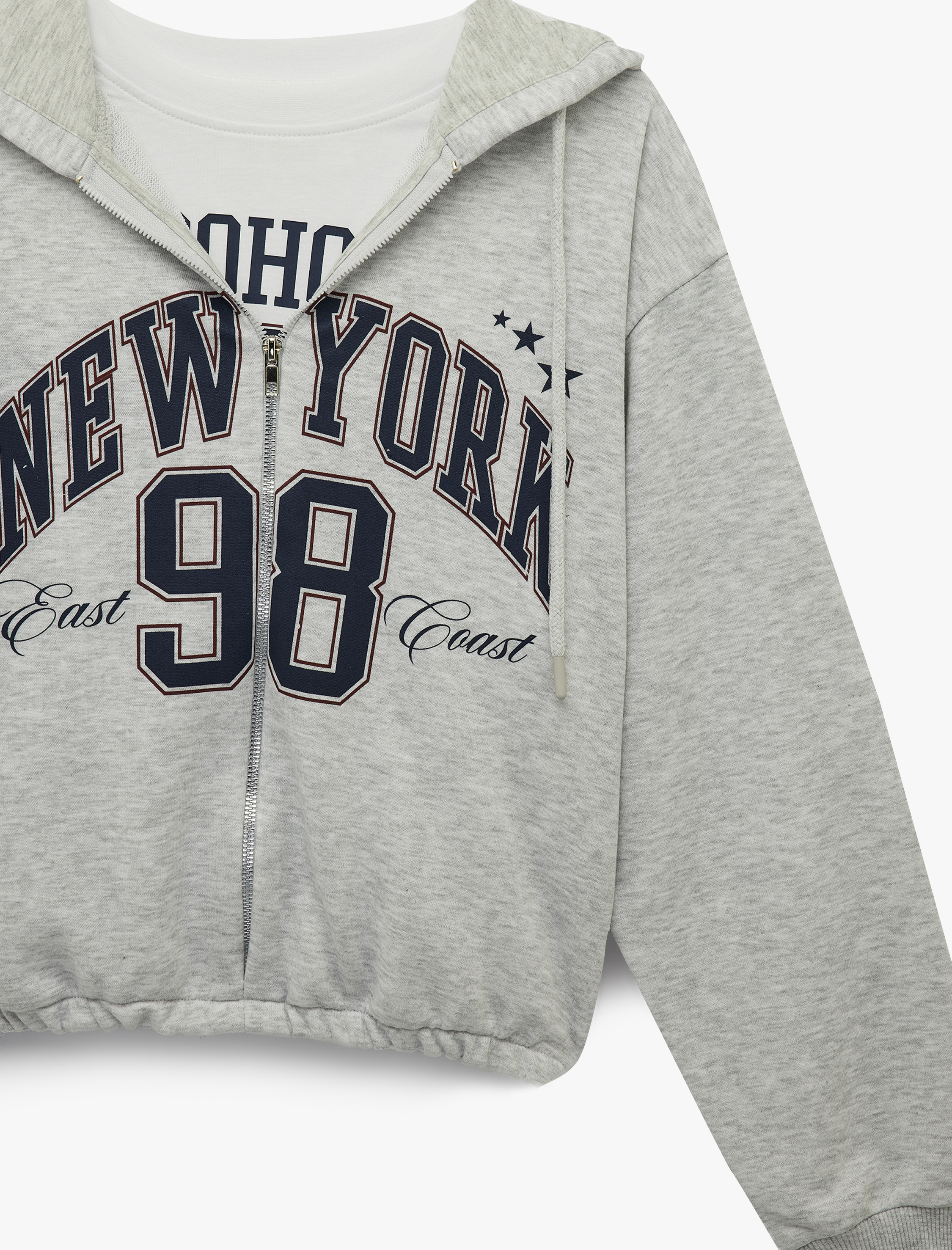   Uzun Kollu Kapüşonlu Fermuarlı Crop Sweatshirt