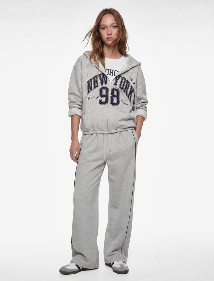  Uzun Kollu Kapüşonlu Fermuarlı Crop Sweatshirt