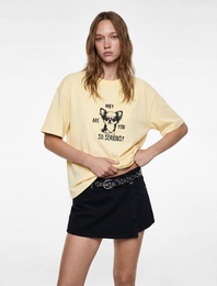 Baskılı Kısa Kollu Bisiklet Yaka Pamuklu Tişört