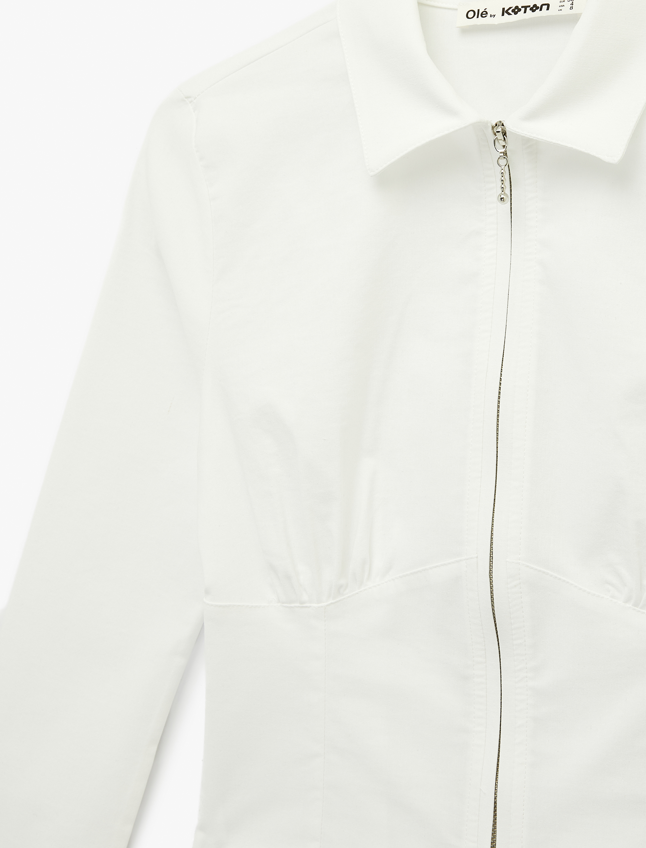 Uzun Kollu Fermuarlı Slim Fit Crop Gömlek - Görsel 5