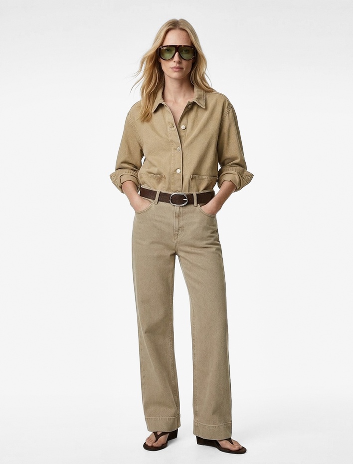  Pamuklu Uzun Kollu Klasik Yaka Düğmeli Cep Detaylı Denim Ceket