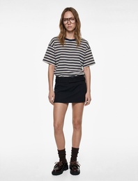 Çizgili Rahat Kalıp Kısa Kollu Bisiklet Yaka Pamuklu Tişört