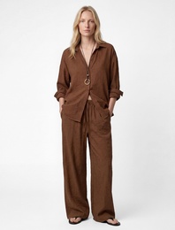 Modal Kumaş Beli Bağlamalı Dokulu Geniş Paça Pantolon