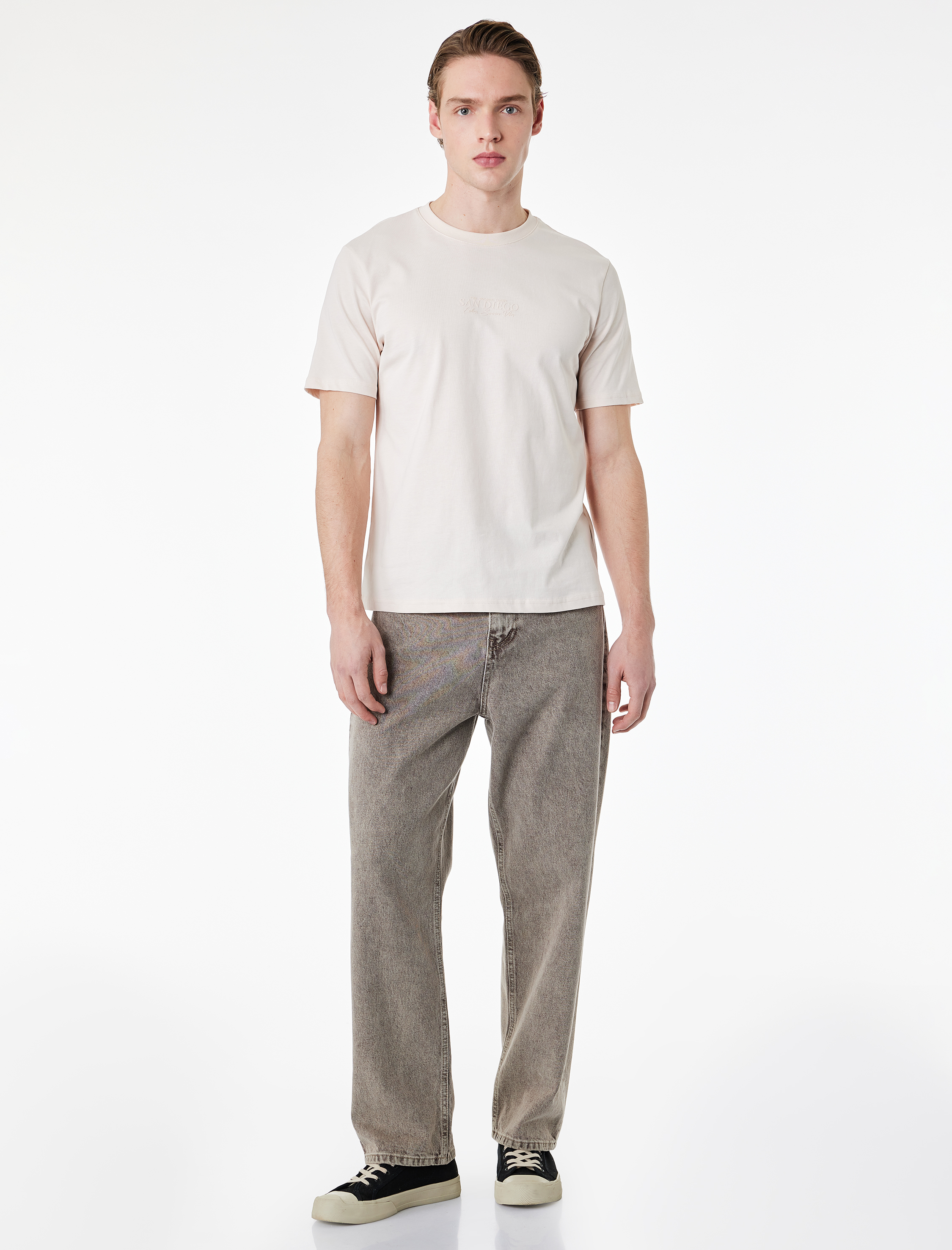   Regular Fit Kısa Kollu Pamuklu Bisiklet Yaka Baskılı Tişört