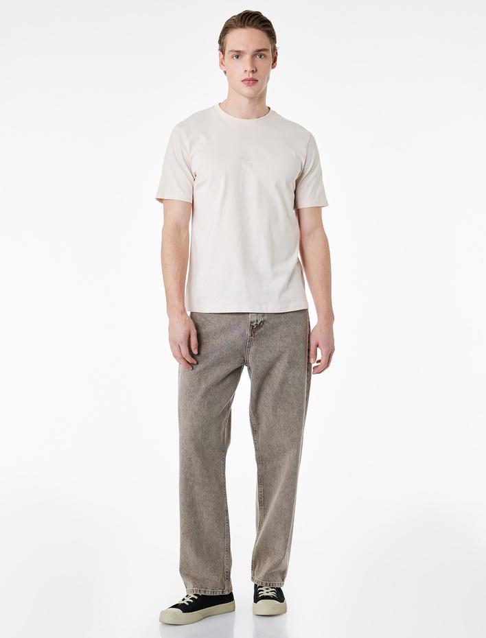  Regular Fit Kısa Kollu Pamuklu Bisiklet Yaka Baskılı Tişört