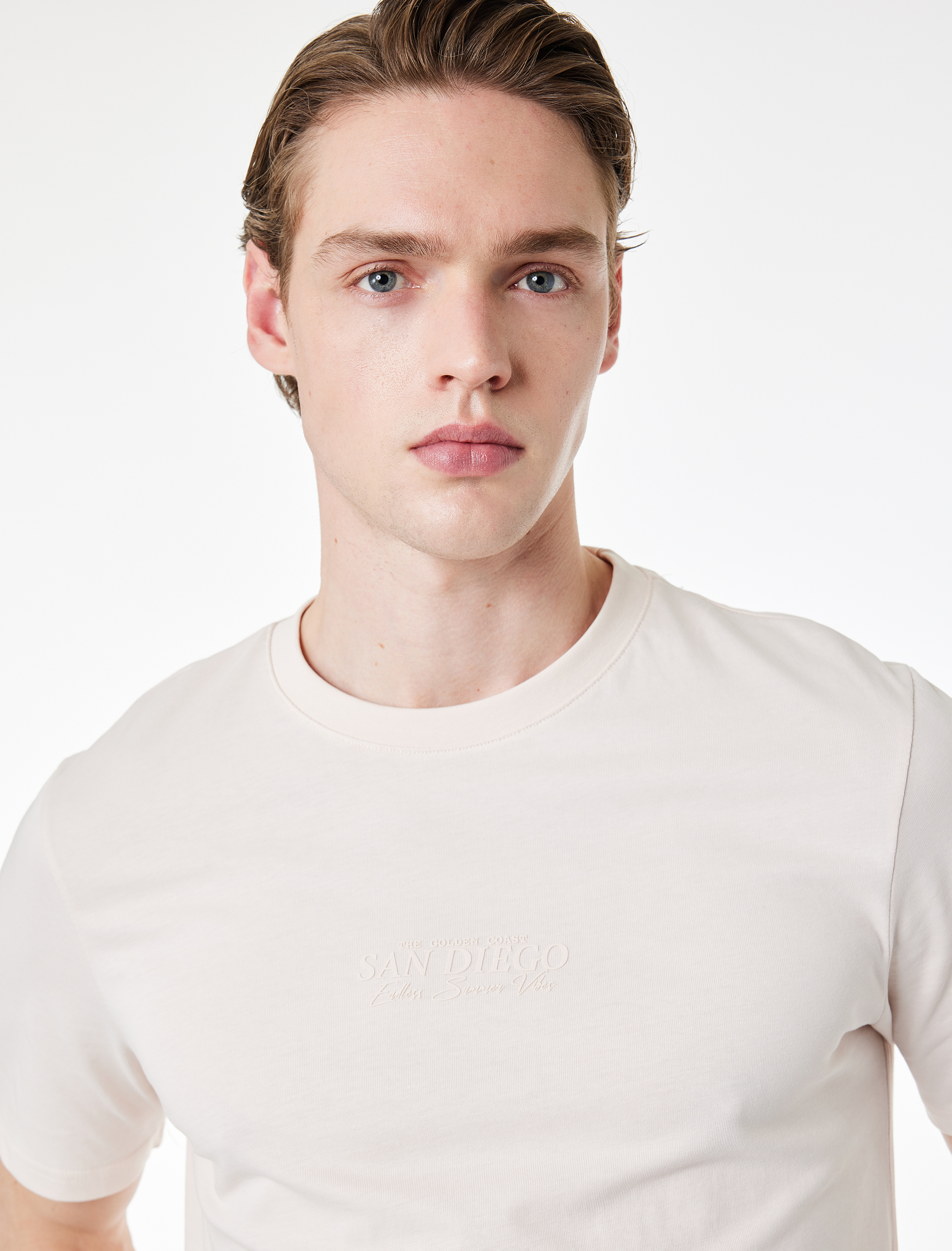   Regular Fit Kısa Kollu Pamuklu Bisiklet Yaka Baskılı Tişört