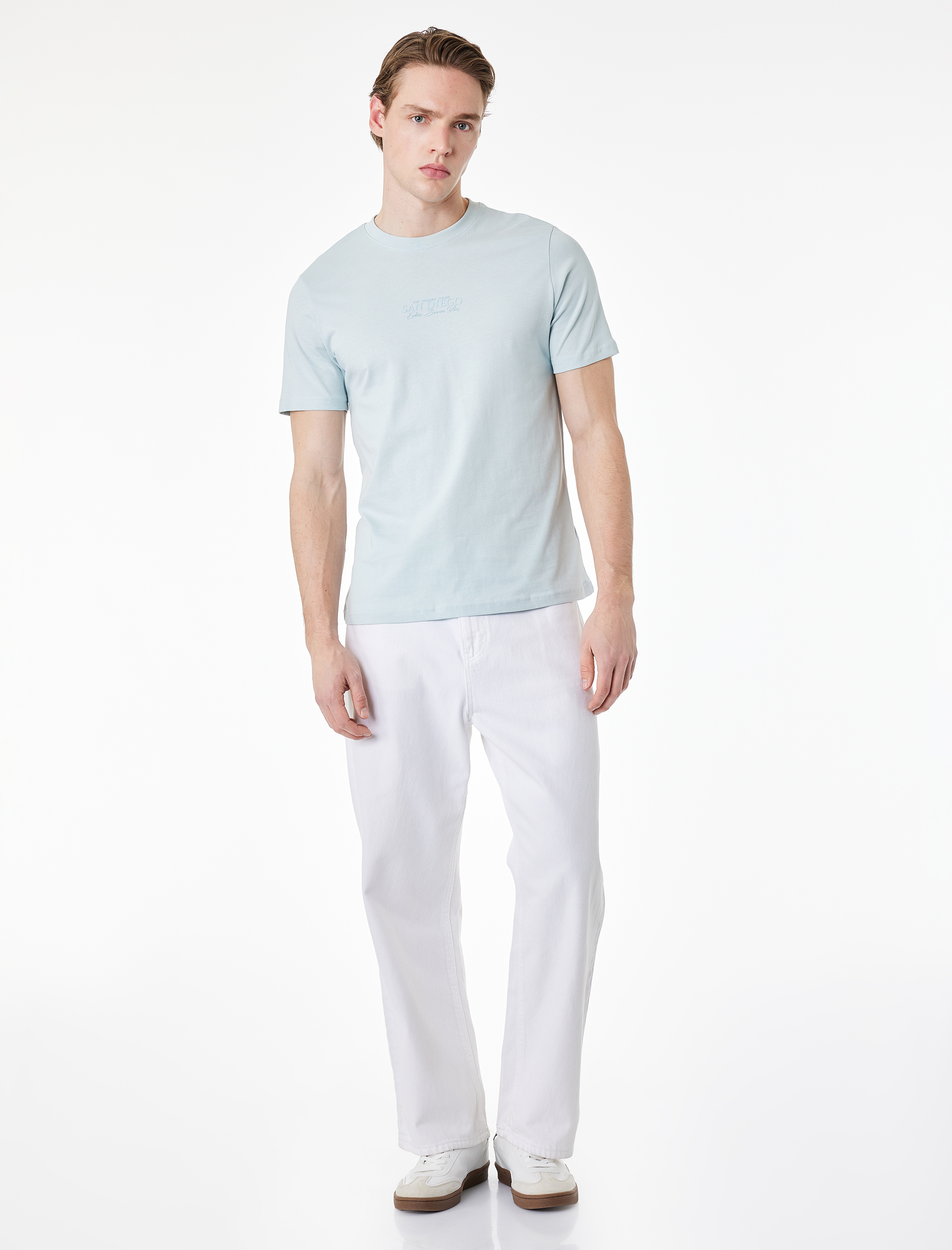   Regular Fit Kısa Kollu Pamuklu Bisiklet Yaka Baskılı Tişört