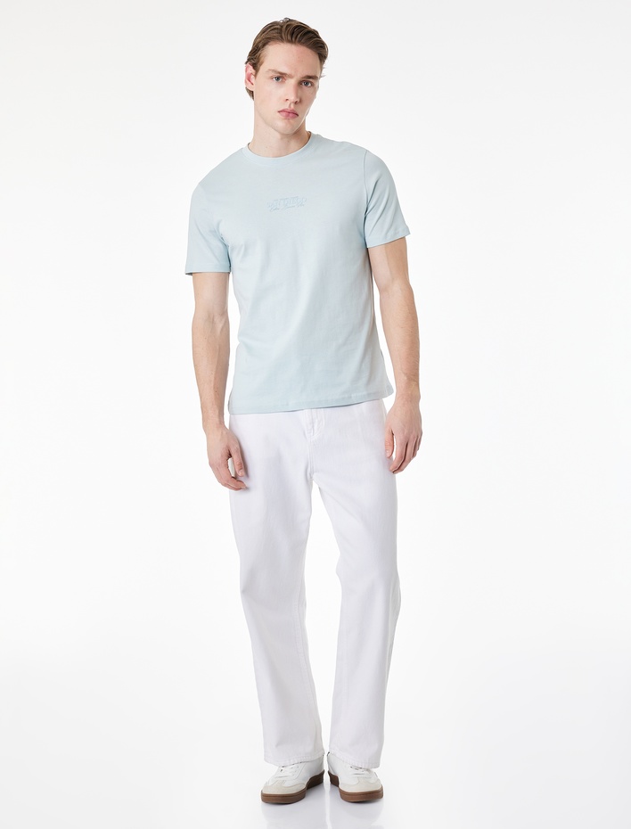  Regular Fit Kısa Kollu Pamuklu Bisiklet Yaka Baskılı Tişört