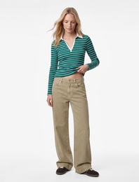 Pamuklu Slim Fit Uzun Kollu Polo Yaka Çizgili Tişört