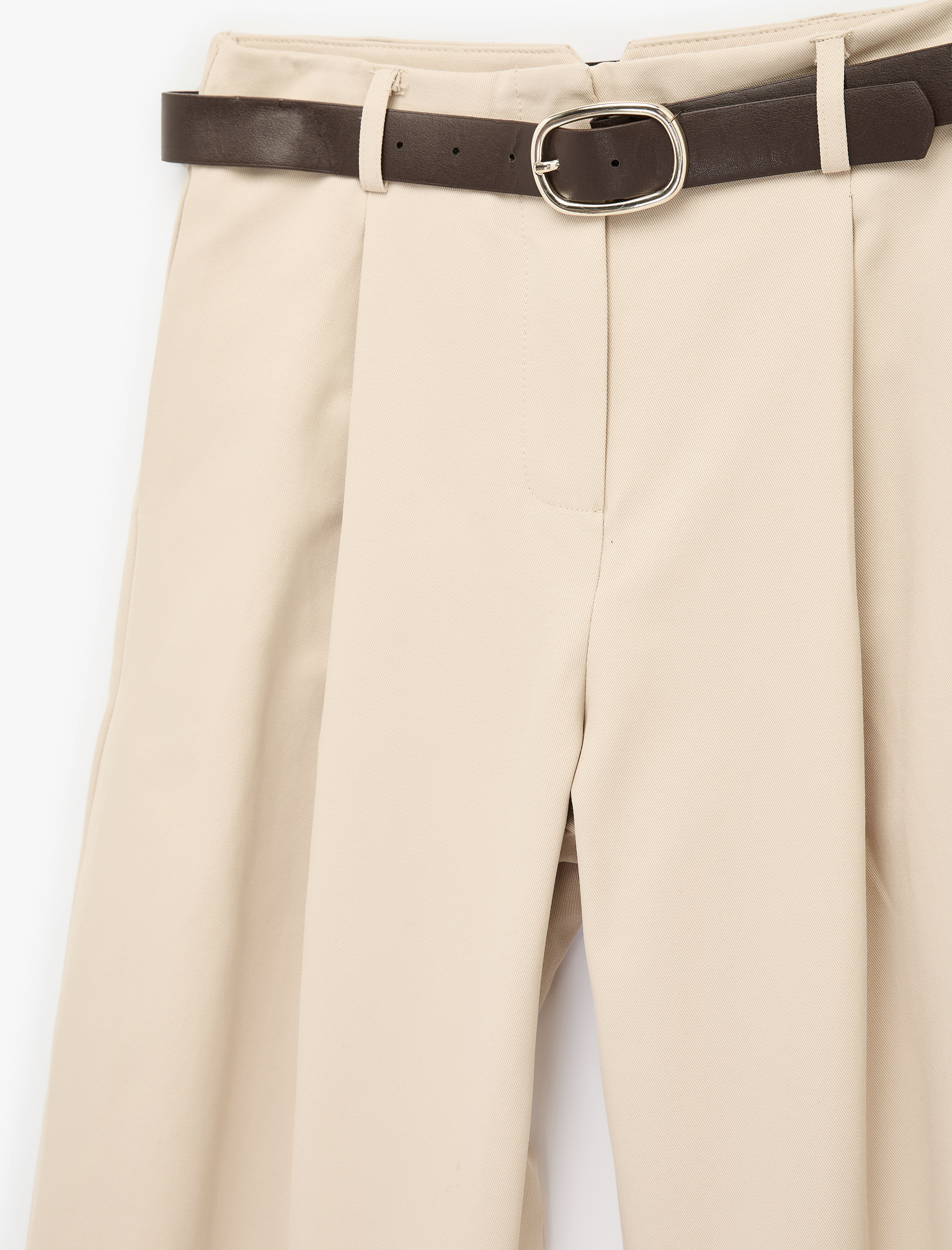   Yüksek Bel Kemer Detaylı Cep Detaylı Pileli Balon Pantolon