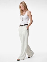 Viskon Karışımlı Kemer Detaylı Yüksek Bel Palazzo Pantolon