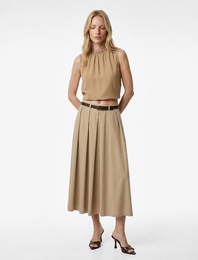 Kemer Detaylı A Kesim Viskon Karışımlı Midi Pileli Etek