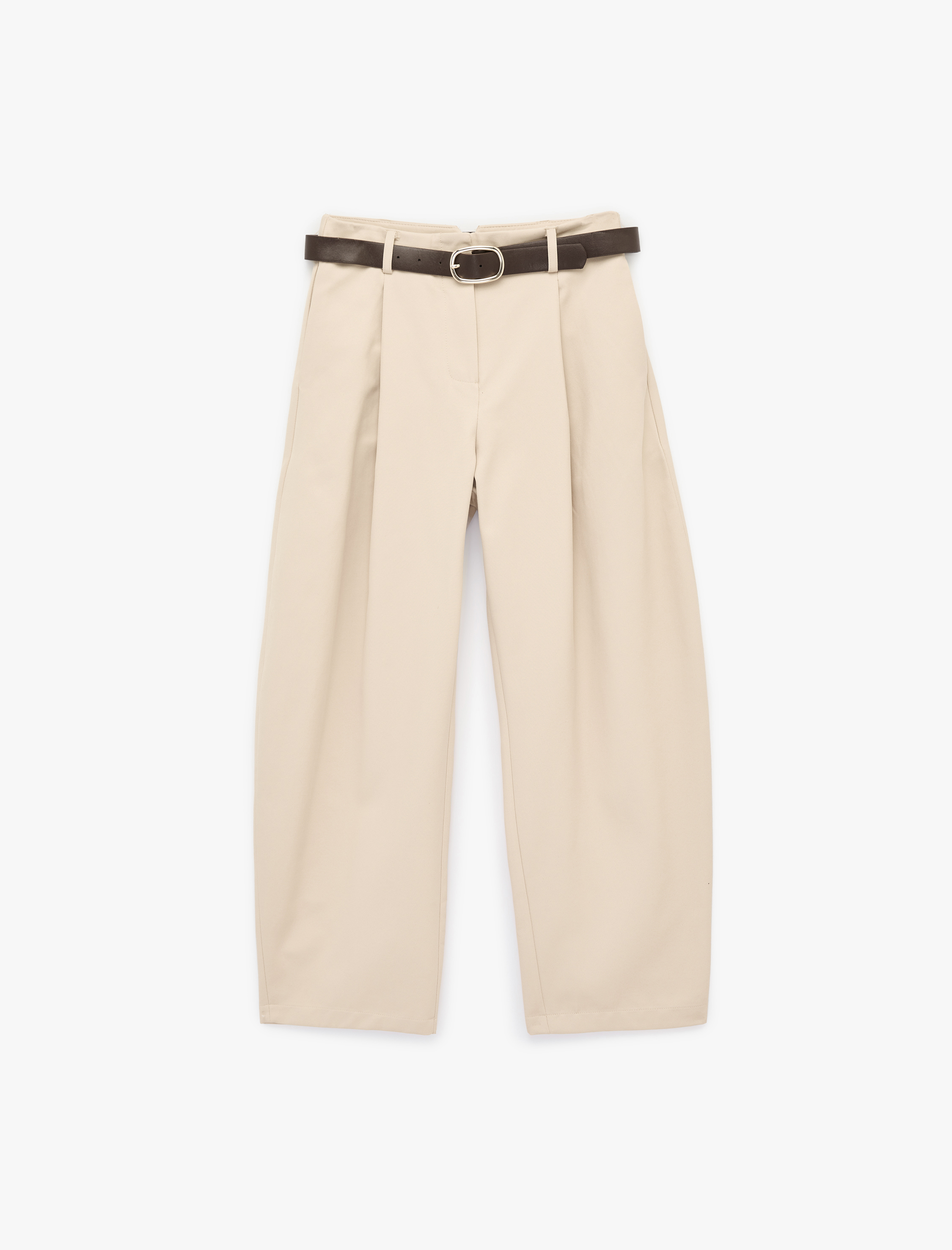   Yüksek Bel Kemer Detaylı Cep Detaylı Pileli Balon Pantolon