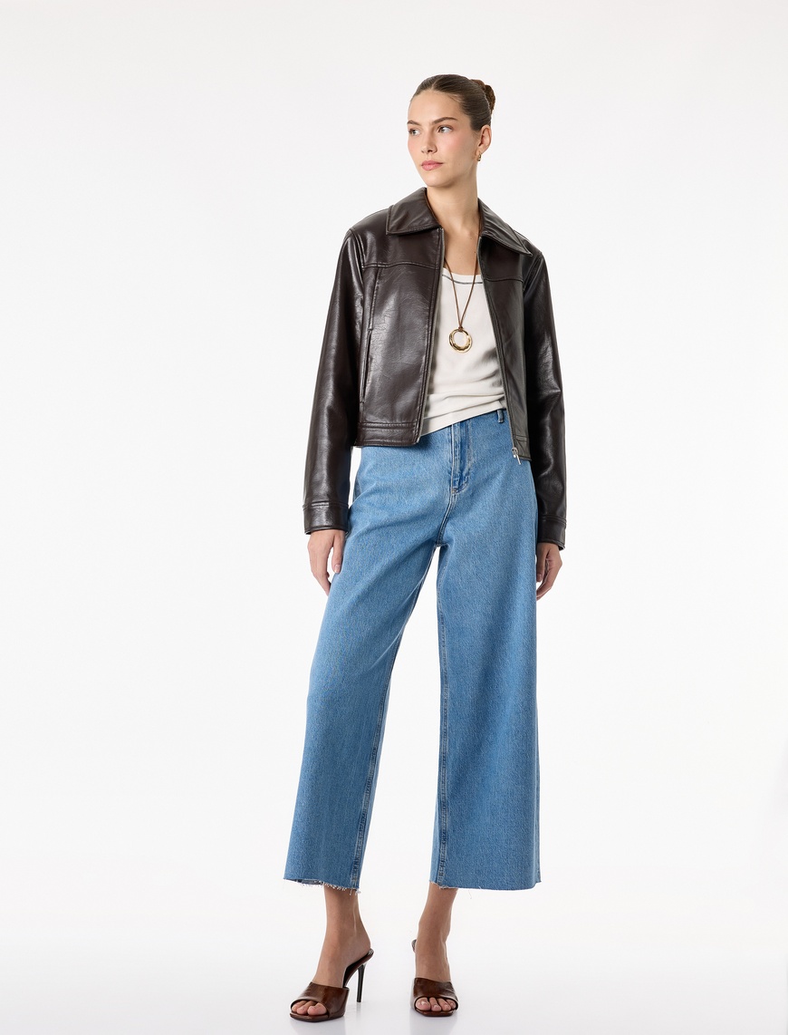 Koton Kadın Düğmeli Yüksek Bel Rahat Kesim Denim Pantolon – Culotte Jeans