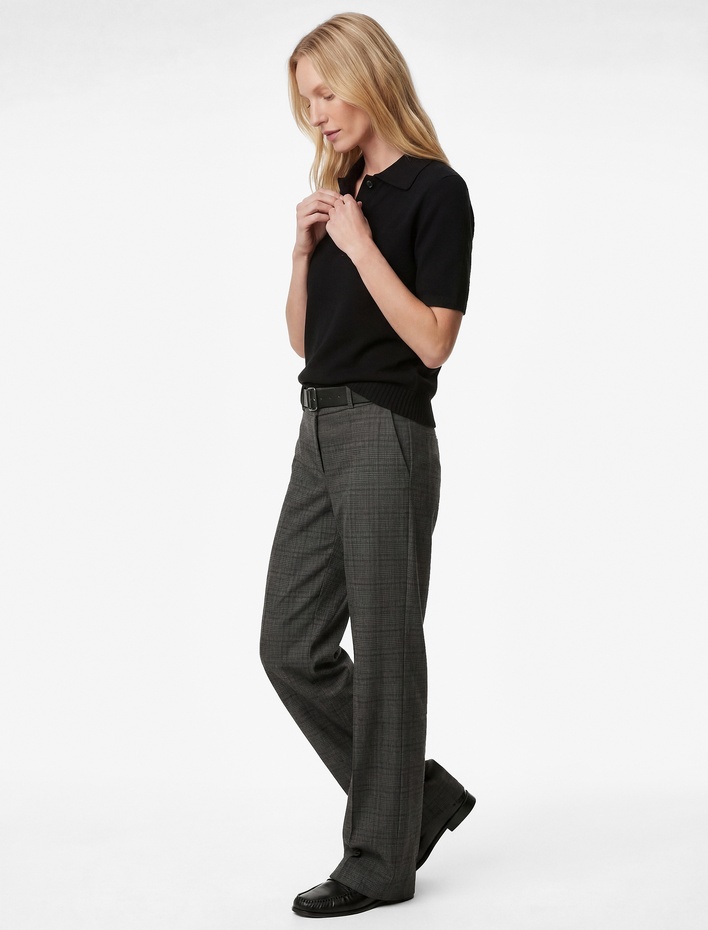  Cepli Bol Paça Kemerli Ekose Kumaş Pantolon