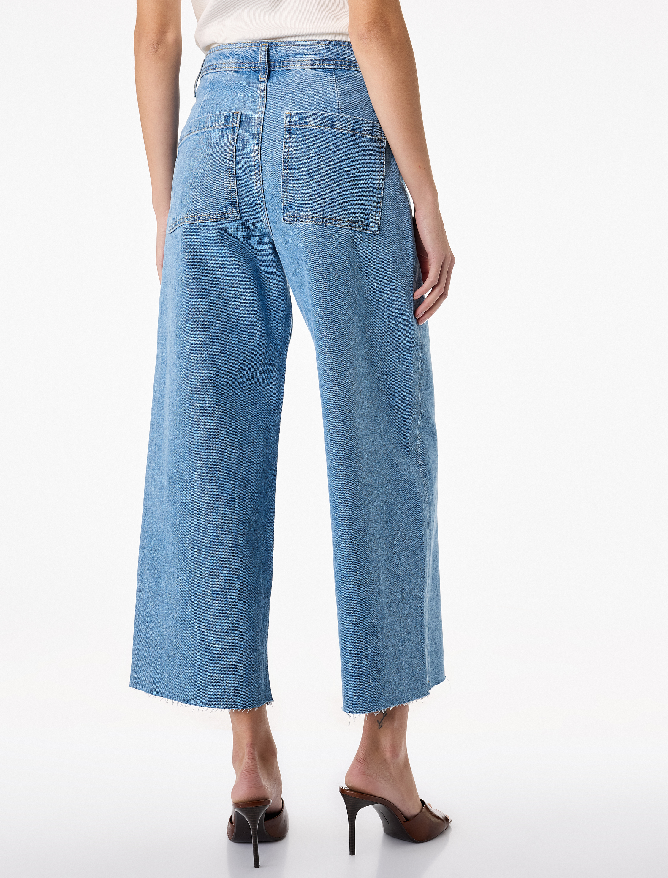   Düğmeli Yüksek Bel Rahat Kesim Denim Pantolon - Culotte Jeans