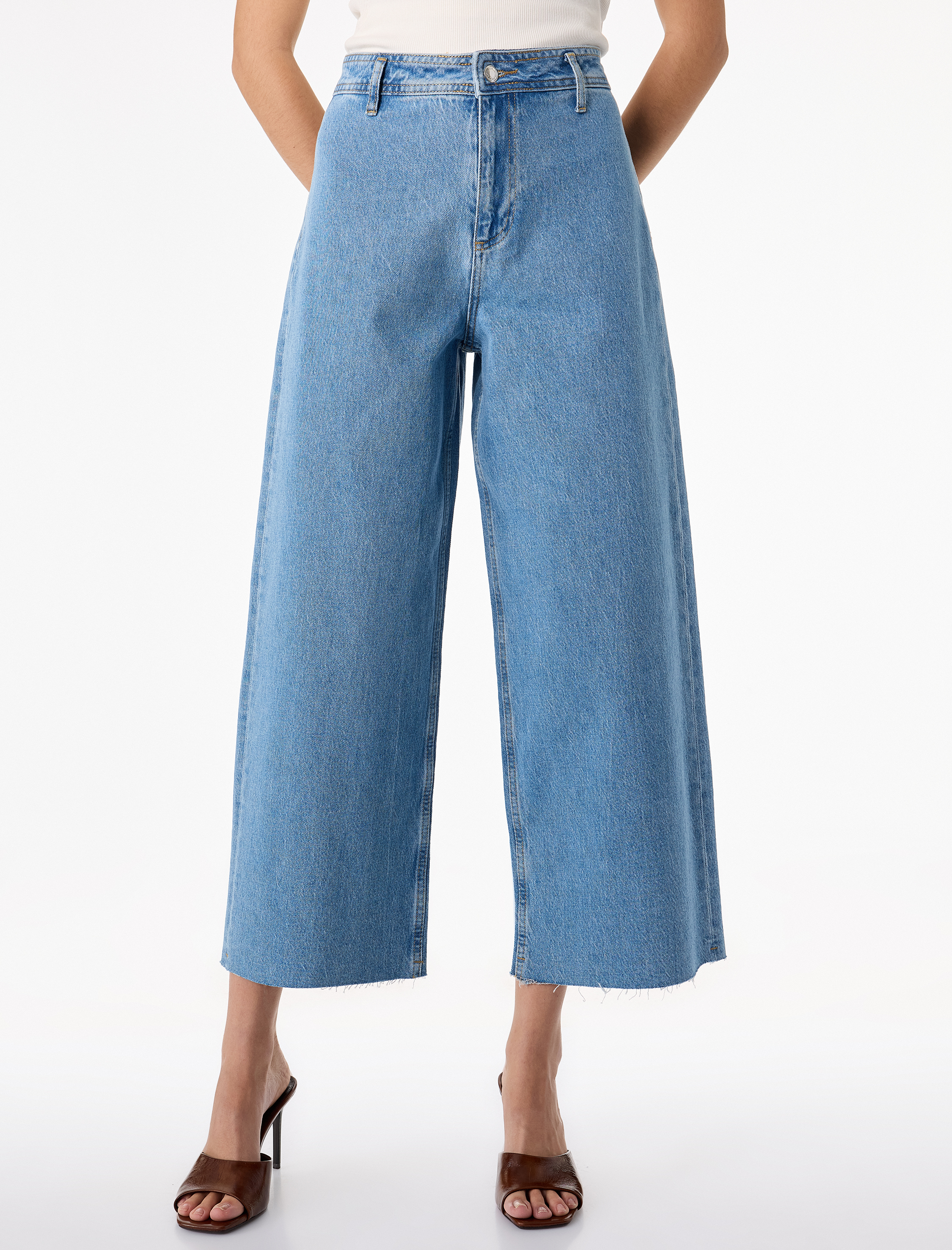   Düğmeli Yüksek Bel Rahat Kesim Denim Pantolon - Culotte Jeans