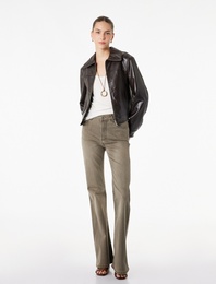 Dar Kesim Düğmeli Cepli İspanyol Paça Denim Pantolon - Flare Jeans